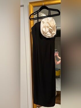 Muse by Marchesa Black Strapless Gown with Ivory Floral Detail 8 tailored down 6